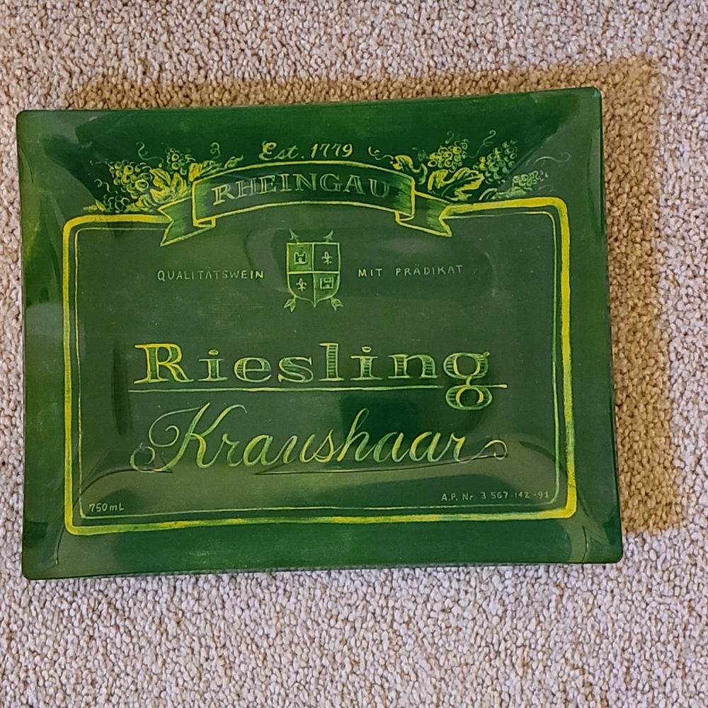 Wine And Cheese Tray Staehleng Rheingau Riesling Green Glass Label Tray EUC